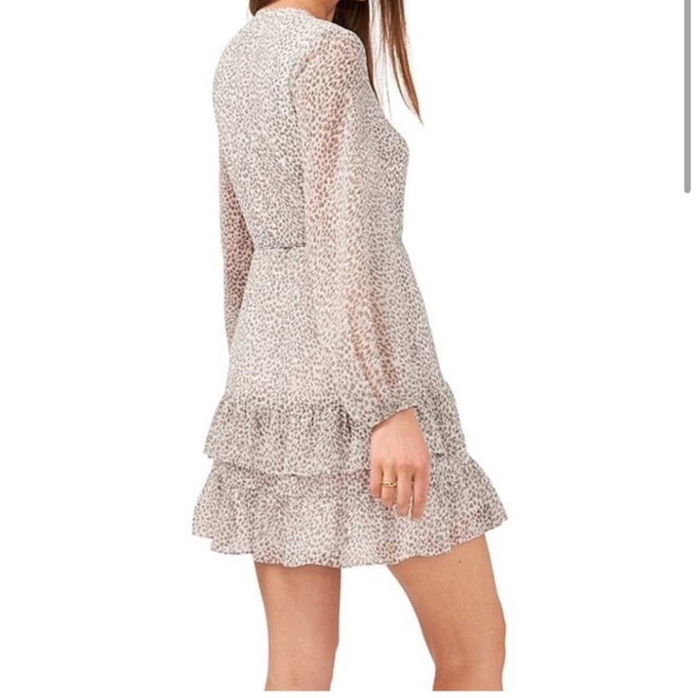 Nordstrom 1. State Long Sleeve Gray Chiffon Ruffle Wrap Dress in Animal print - Picture 3 of 9